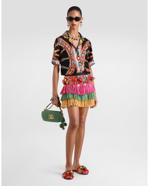 Dolce & Gabbana White Carretto-Print Silk Twill Vanity Shirt