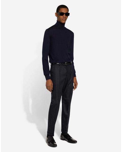 Dolce & Gabbana Rollkragenpullover Aus Kaschmir Und Seide in Blue für Herren