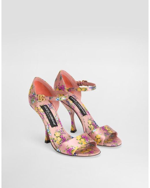 Dolce & Gabbana Pink Keira Satin Sandal With Little Flowers Print