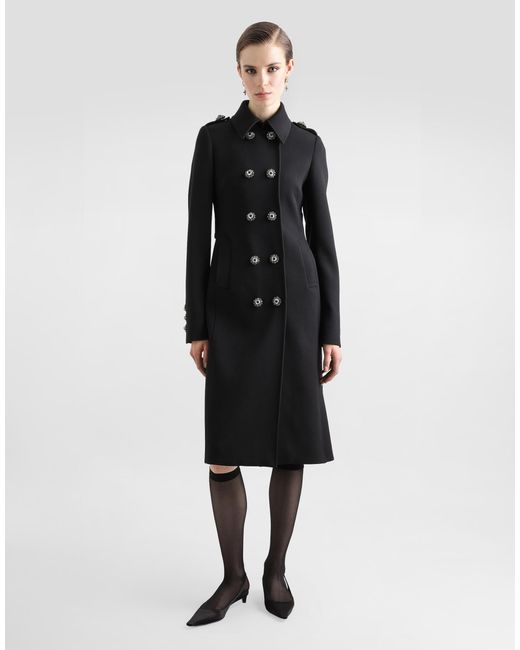 Dolce & Gabbana Black Double-Breasted Wool Coat With Bejeweled Buttons