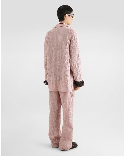 Dolce & Gabbana Pink Crinkled Striped Fabric Shirt-Style Vanity Robe for men