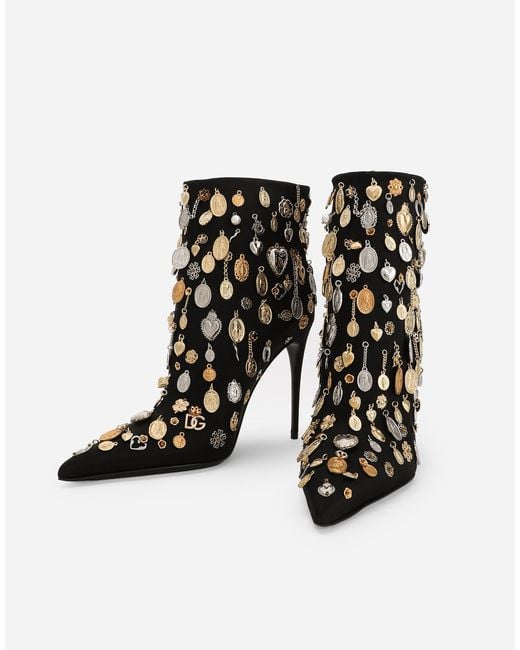 Dolce & Gabbana Black Satin And Embroidered Ankle Boots