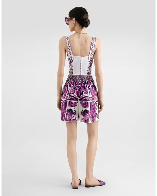 Dolce & Gabbana Pink Majolica-Print Poplin Bustier