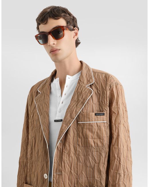 Dolce & Gabbana Natural Crinkled Striped Fabric Shirt-Style Vanity Robe for men
