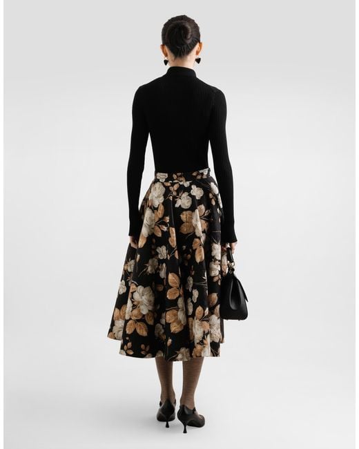 Dolce & Gabbana Vintage Rose- Brocade Midi Skirt White