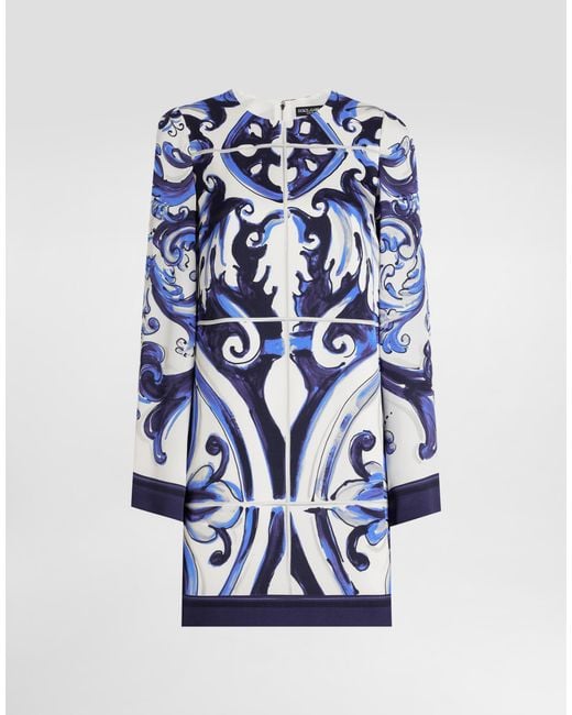 Dolce & Gabbana Blue Dg Exclusive Majolica- Charmeuse Dress