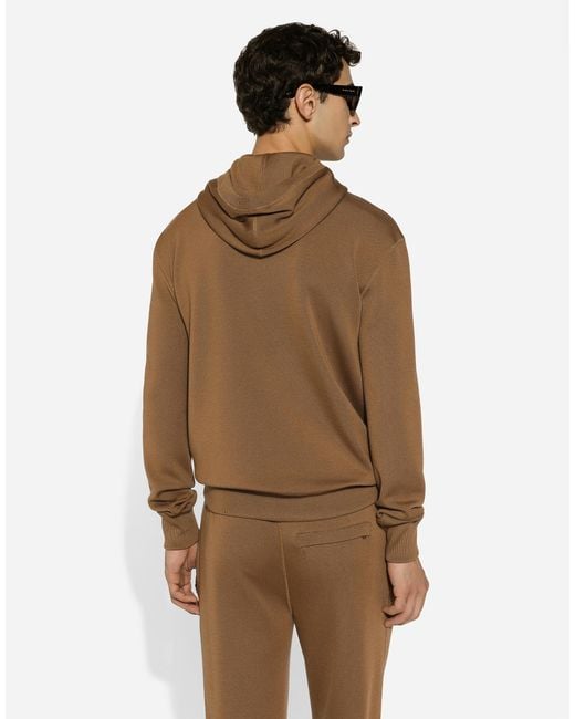 メンズ Dolce & Gabbana Wool And Silk Hoodie With Dg Patch Brown