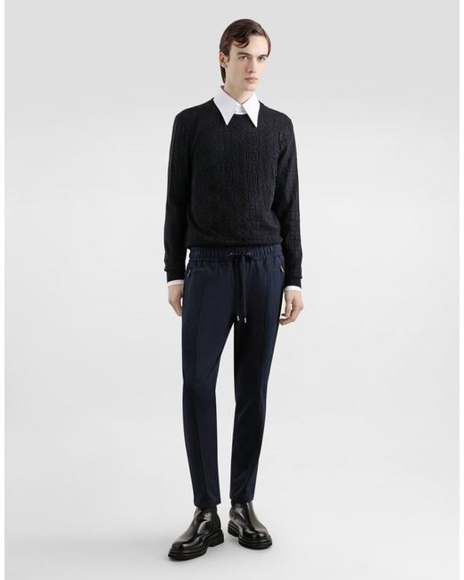 Dolce & Gabbana Blue Stretch Cotton Gabardine Jogging Trousers for men