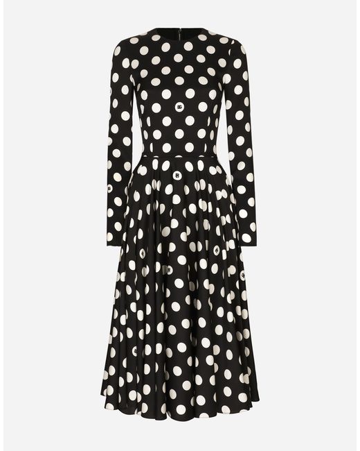 Robe Patineuse Mi-Longue En Charmeuse Avec À Pois Dolce & Gabbana en coloris White