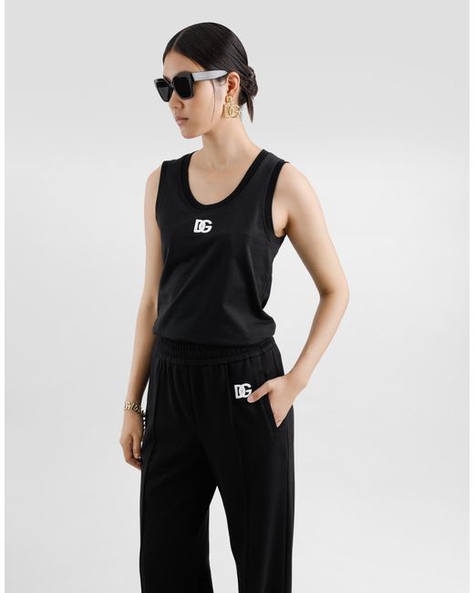 Dolce & Gabbana Black Oversize Jersey Tank Top With Dg Logo Embroidery