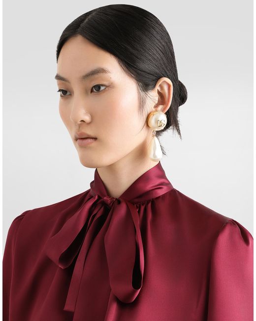 Dolce & Gabbana White Teardrop Earrings With Dg Logo