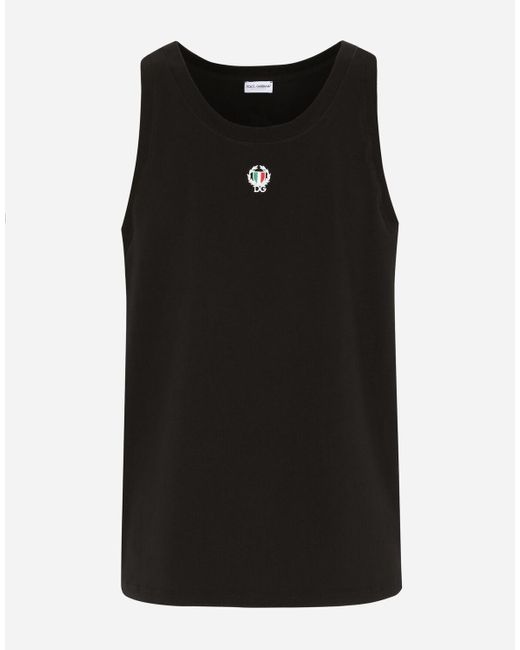 Dolce & Gabbana Black Two-way Stretch Cotton Singlet With Patch for men