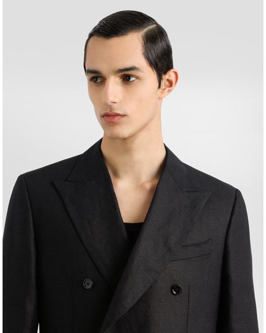 Dolce & Gabbana Black Double-Breasted Linen Fabric Jacket for men