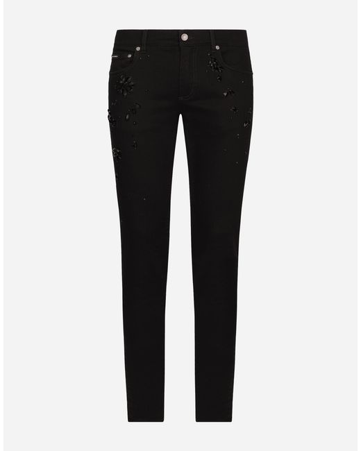 Dolce & Gabbana Black Stretch Skinny Jeans With Rhinestone Embroidery for men