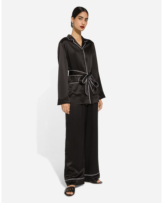 Barocco Print Silk Pajama Shirt Black