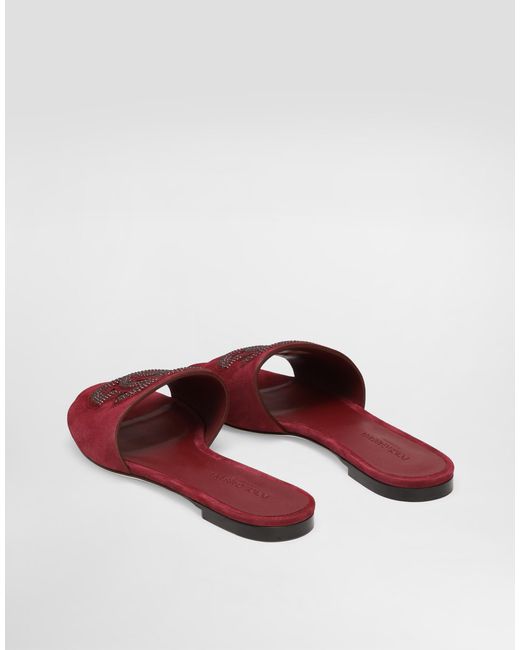 Dolce & Gabbana Suede Slippers With Rhinestones White