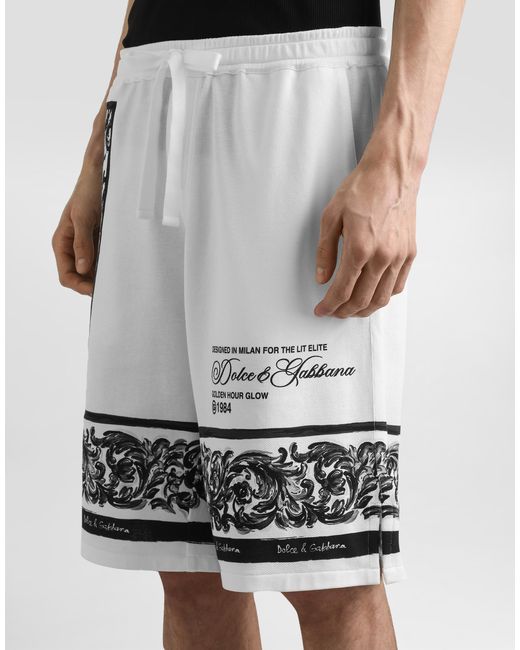 Dolce & Gabbana White Majolica-Print Double Piqué Bermuda Shorts for men