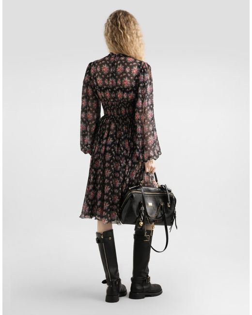 Dolce & Gabbana White Small Flower Bouquets-Print Chiffon Dress