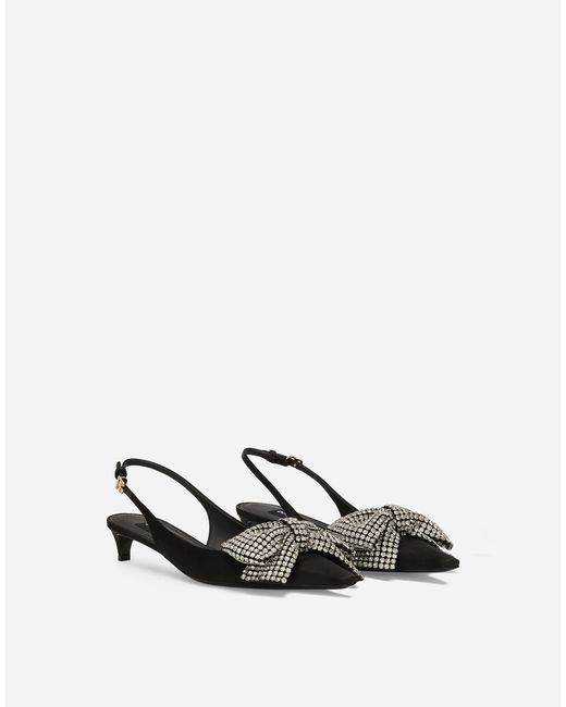 Dolce & Gabbana White Satin Slingbacks With Rhinestone Embellishment