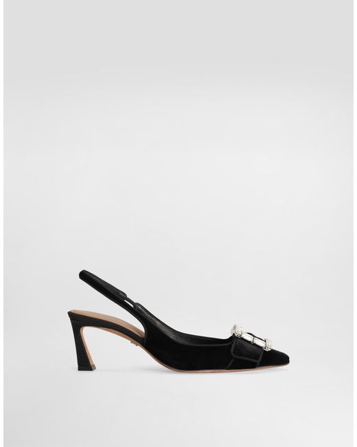 Dolce & Gabbana White Velvet Slingbacks With Bejeweled Buckle