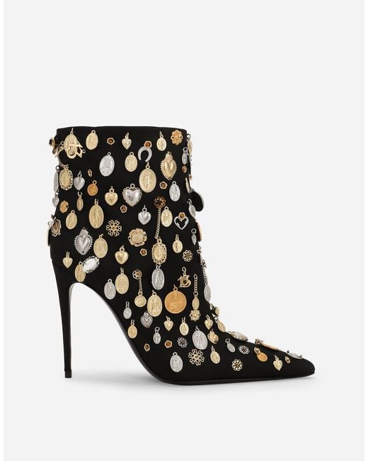Dolce & Gabbana Black Satin And Embroidered Ankle Boots