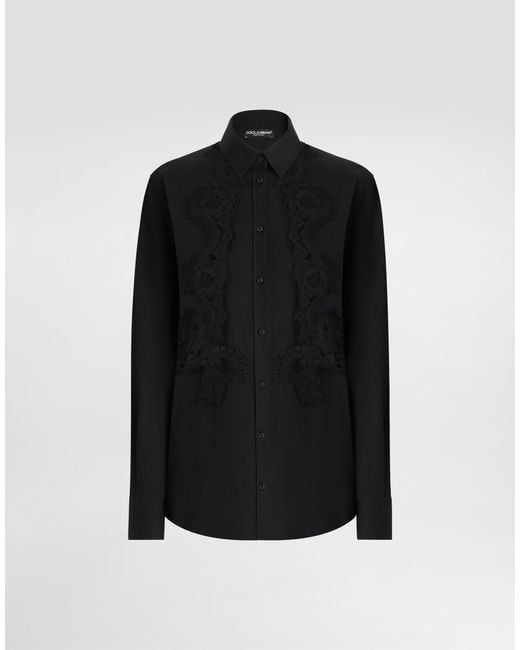 Dolce & Gabbana Black Cotton Poplin Shirt With Lace Inlay