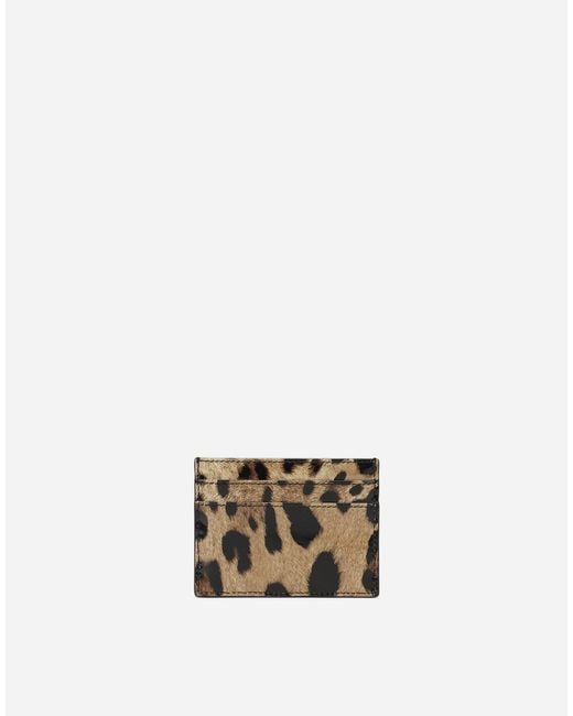 Dolce & Gabbana White Kartenetui Aus Glänzendem Kalbsleder Mit Leopardenmuster-Aufdruck