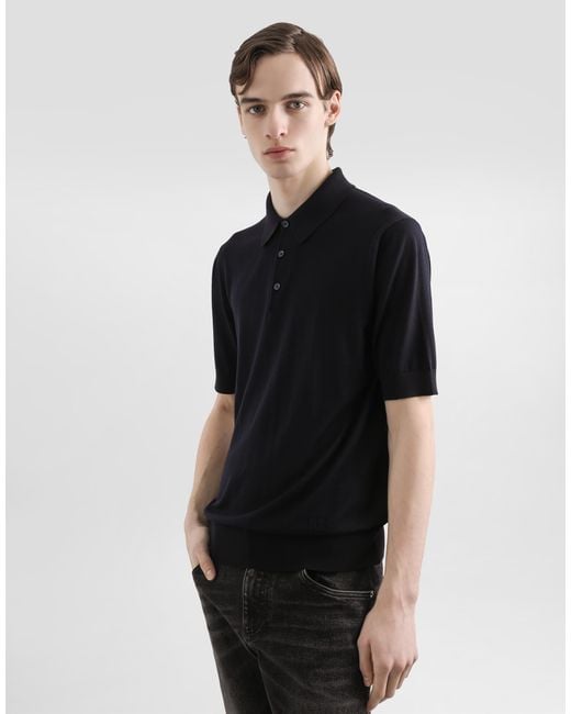 Dolce & Gabbana Black Fine-Gauge Wool Polo Shirt for men