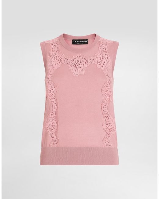 Dolce & Gabbana Pink Wool Tank Top With Lace Inlay