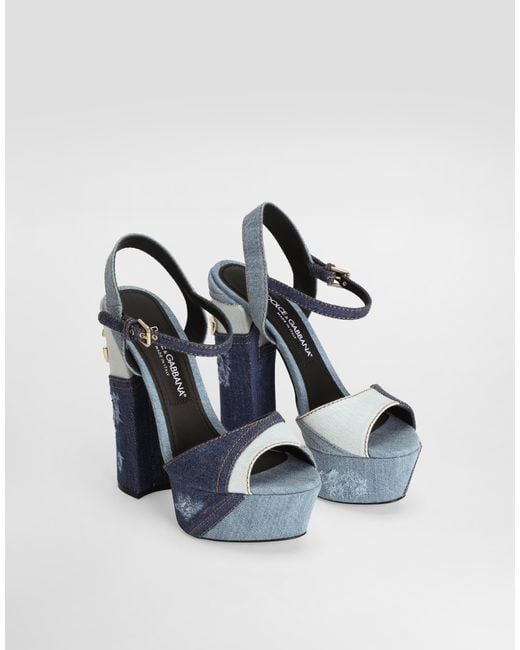 Dolce & Gabbana Blue Keira Denim Patchwork Platform Sandals
