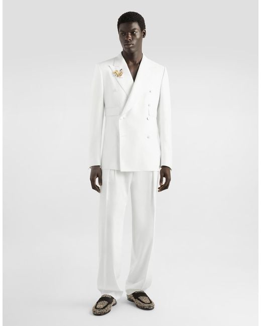 Dolce & Gabbana White Double-Breasted Sicilia Virgin Wool Jacket for men