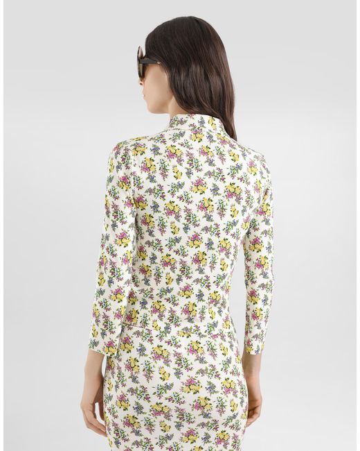 Dolce & Gabbana White Small Floral-Print Viscose Polo Shirt
