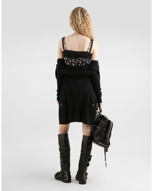 Dolce & Gabbana Black Virgin Wool Ribbed Cardigan