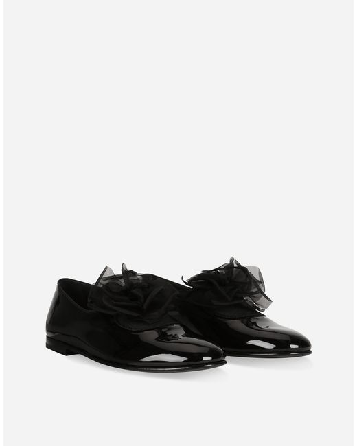 Dolce & Gabbana Black Patent Leather Slippers With Flower Appliqué for men