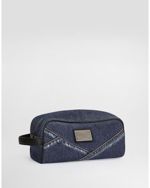 Dolce & Gabbana Blue Denim Patchwork Necessaire for men