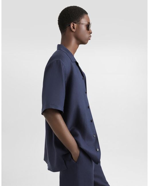 メンズ Dolce & Gabbana ロゴエンブロイダリー リネン シャツ Blue