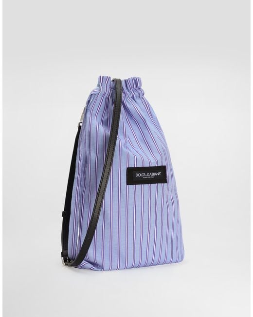 Dolce & Gabbana Blue Striped Poplin And Leather Crossbody Bag for men