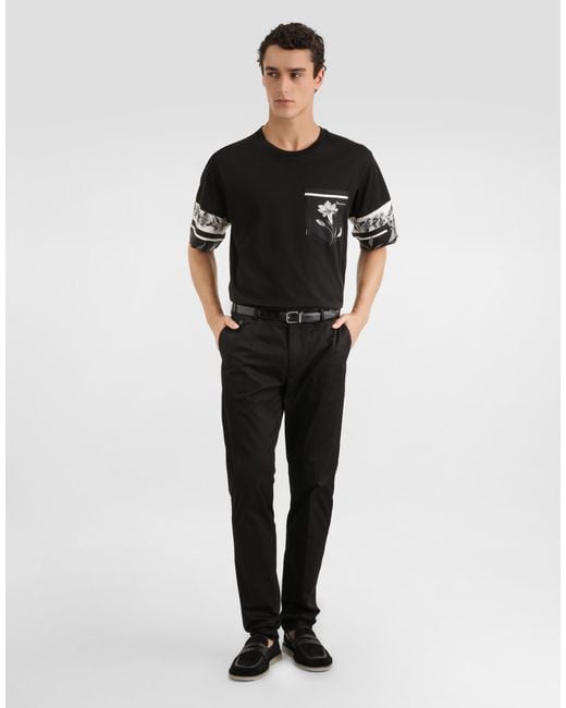 Dolce & Gabbana Black Cotton And Silk T-Shirt With Print for men