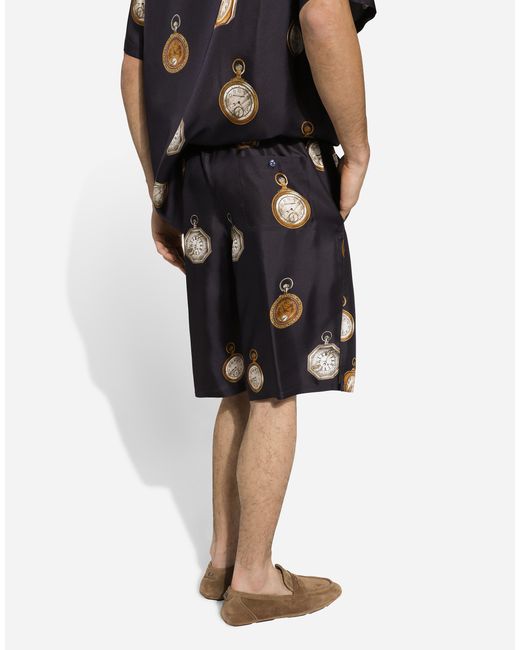 Bermudas Estilo Jogger De Seda Con Estampado De Relojes Dolce & Gabbana de hombre de color Blue