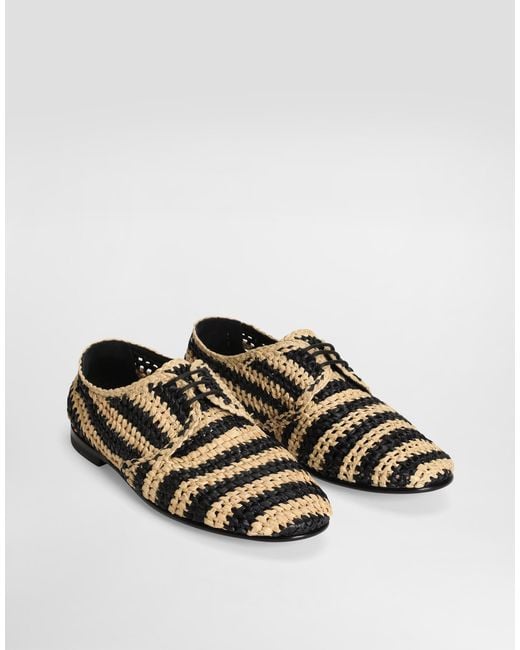 Dolce & Gabbana White Woven Raffia Derby Shoes for men