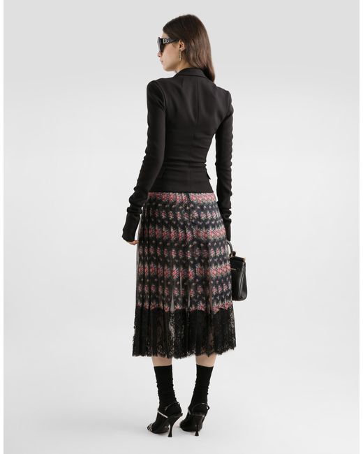 Dolce & Gabbana Black Small Flower Bouquets-Print Pleated Chiffon Skirt