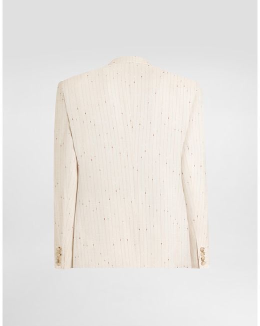 Dolce & Gabbana Natural Single Breasted Pinstriped Finish Jacket for men