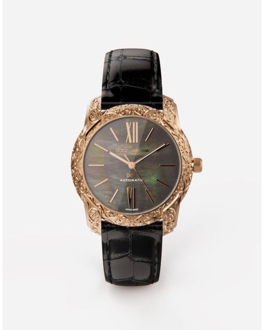 Dolce & Gabbana Black Dg7 Gattopardo Rose Watch With Mother Of Pearl for men