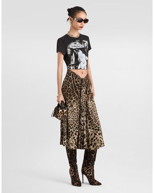 Dolce & Gabbana Natural Leo- Viscose Jersey Skirt