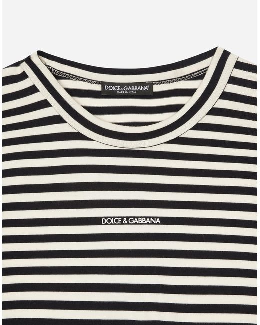 Dolce & Gabbana Black Long-Sleeved Striped T-Shirt With Logo for men