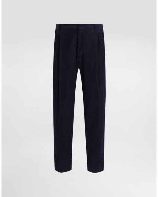 Dolce & Gabbana Blue Garment-Dyed Velvet Trousers for men