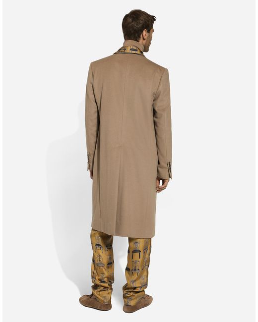 Dolce & Gabbana Natural Double-Breasted Cashmere Coat for men
