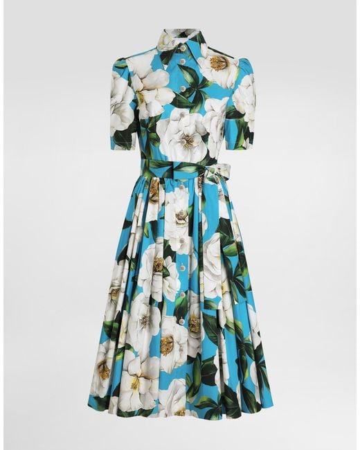 Dolce & Gabbana Blue Short Cotton Corset Dress With Bouquet
