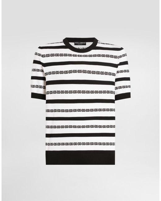 Dolce & Gabbana White Silk Crew-Neck Pullover With Logo for men