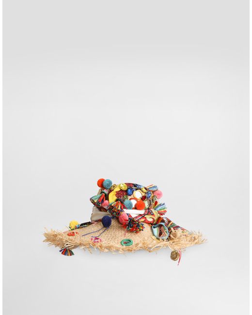 Dolce & Gabbana Multicolor Raffia Hat With Applications